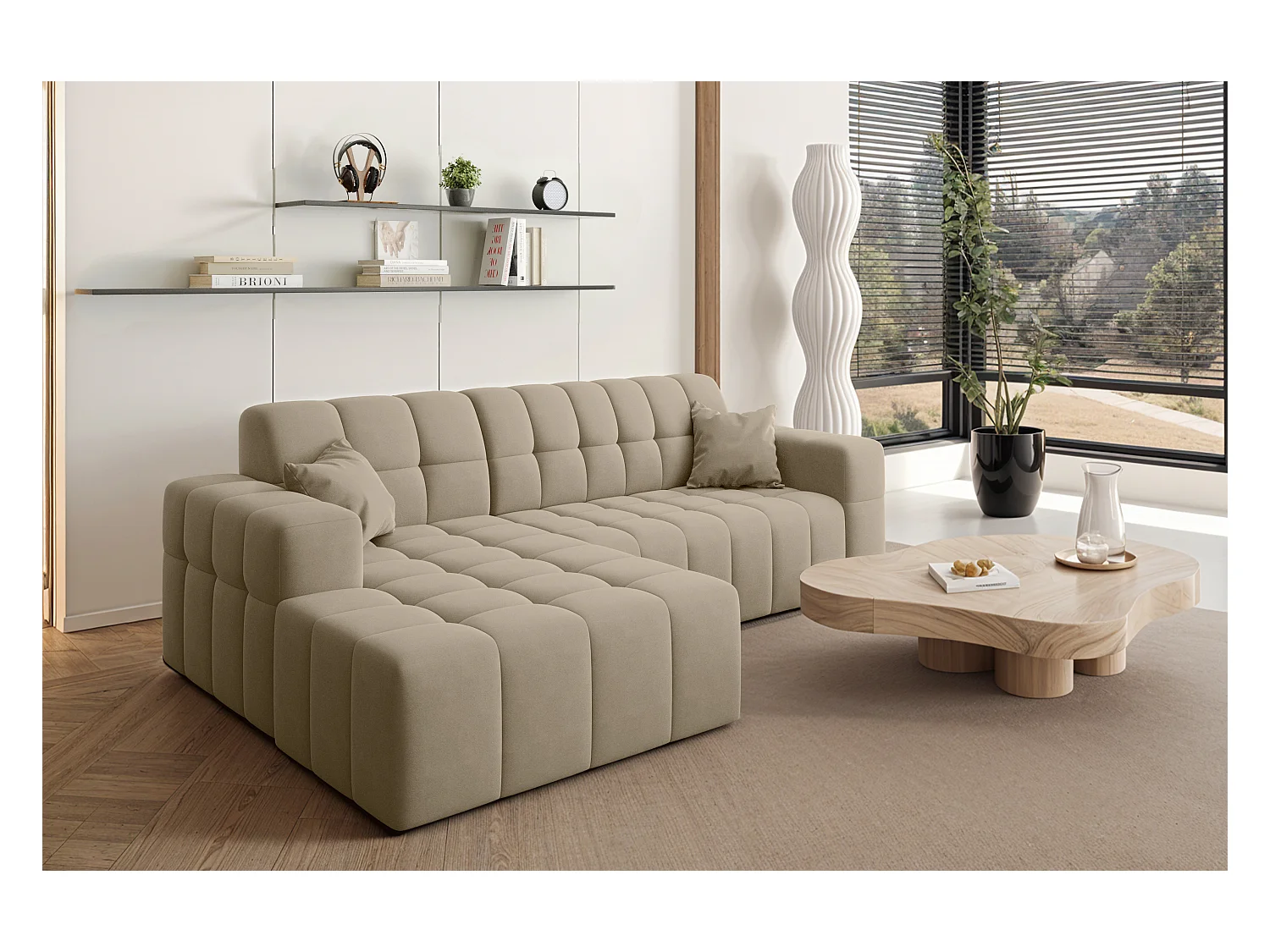 NIMES L-vormige hoekbank, stof Portland, beige, links