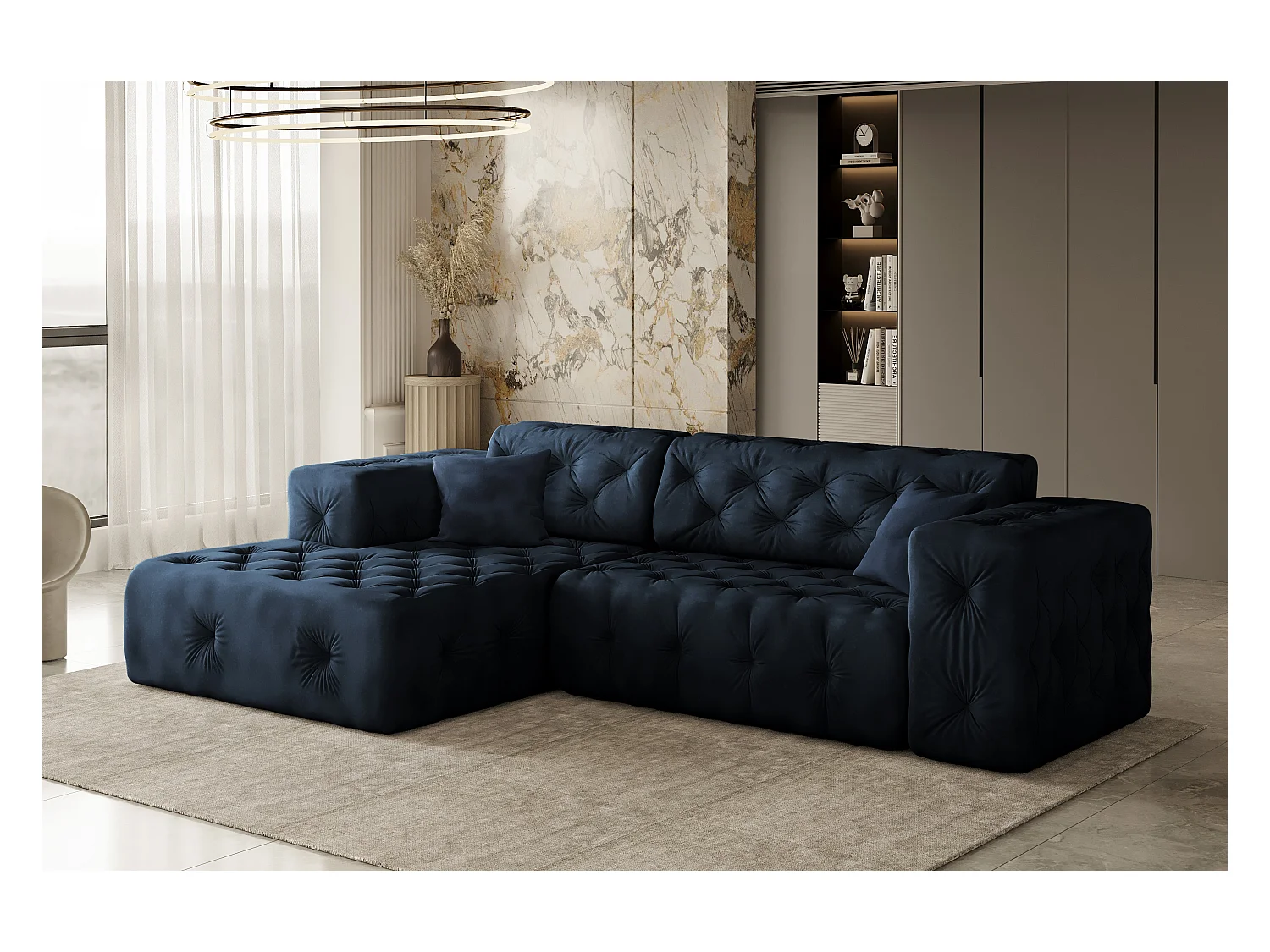 Ecksofa LUX L-Form, Stoff Whisper, Blau, Links