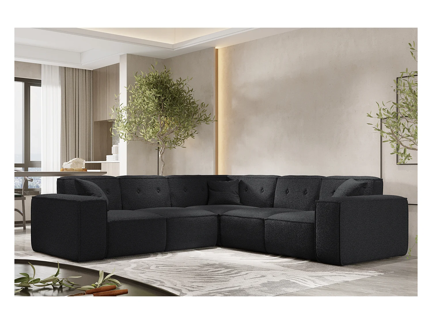 Ecksofa Corner PULA, Stoff Antic, Schwarz