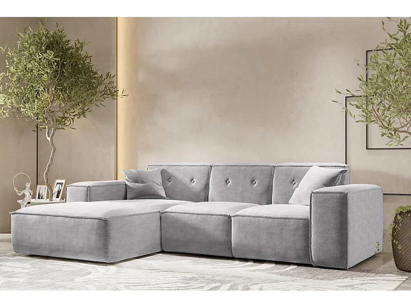 Canapé d'angle en L PULA, tissu Perfect Harmony, gris, gauche