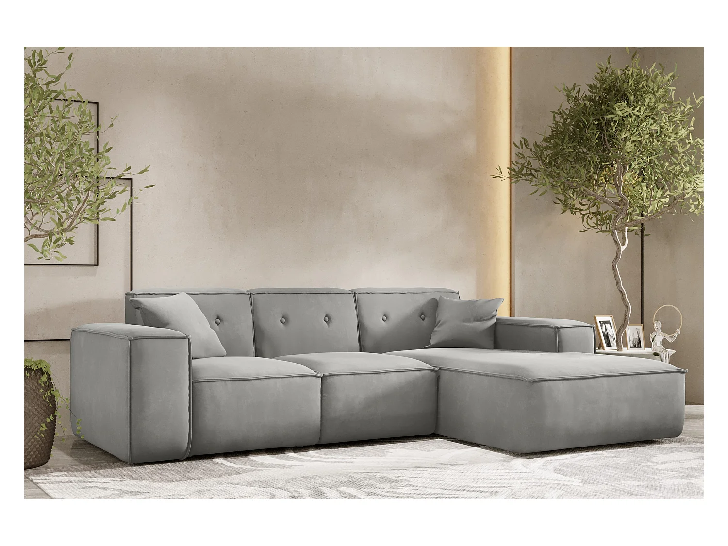 Ecksofa PULA L-Form, Stoff Opera Velvet, Grau, Rechts
