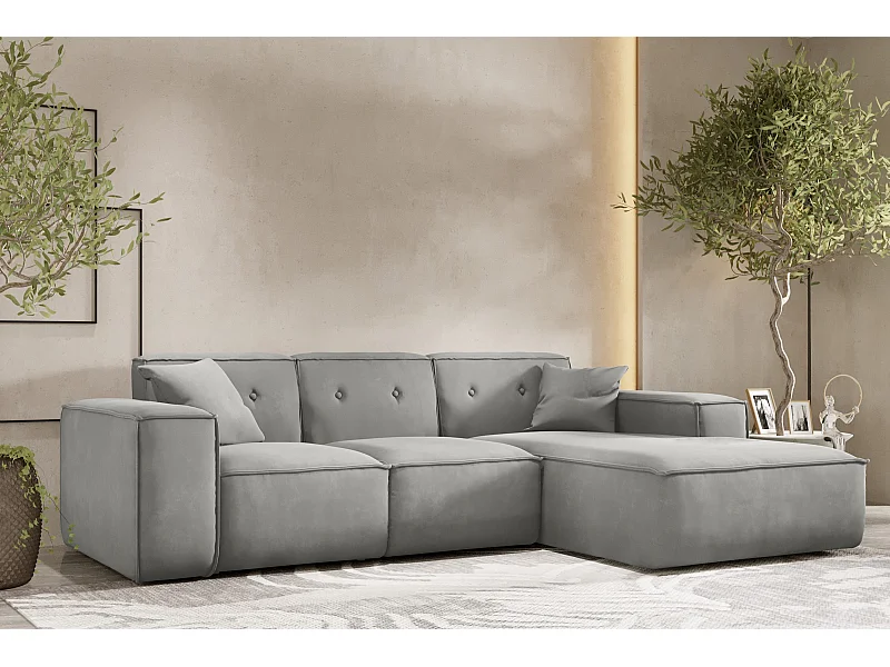 Ecksofa PULA L-Form, Stoff Opera Velvet, Grau, Rechts