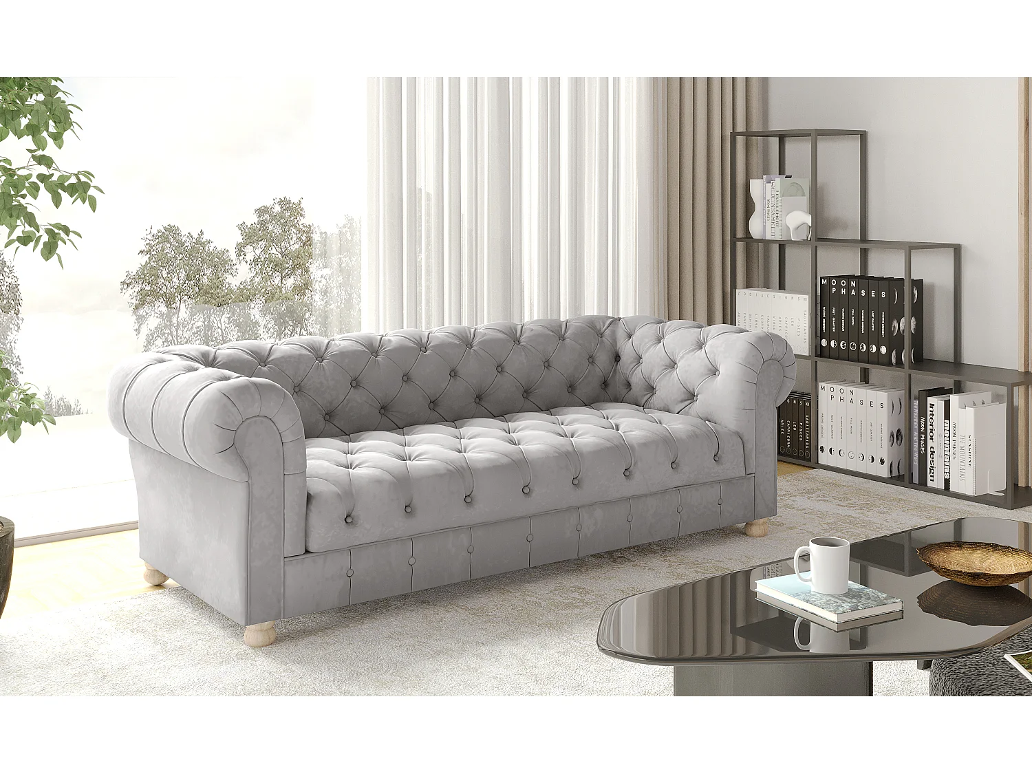 Sofa Dreisitzer CHESTERFIELD, Stoff Whisper, Silber