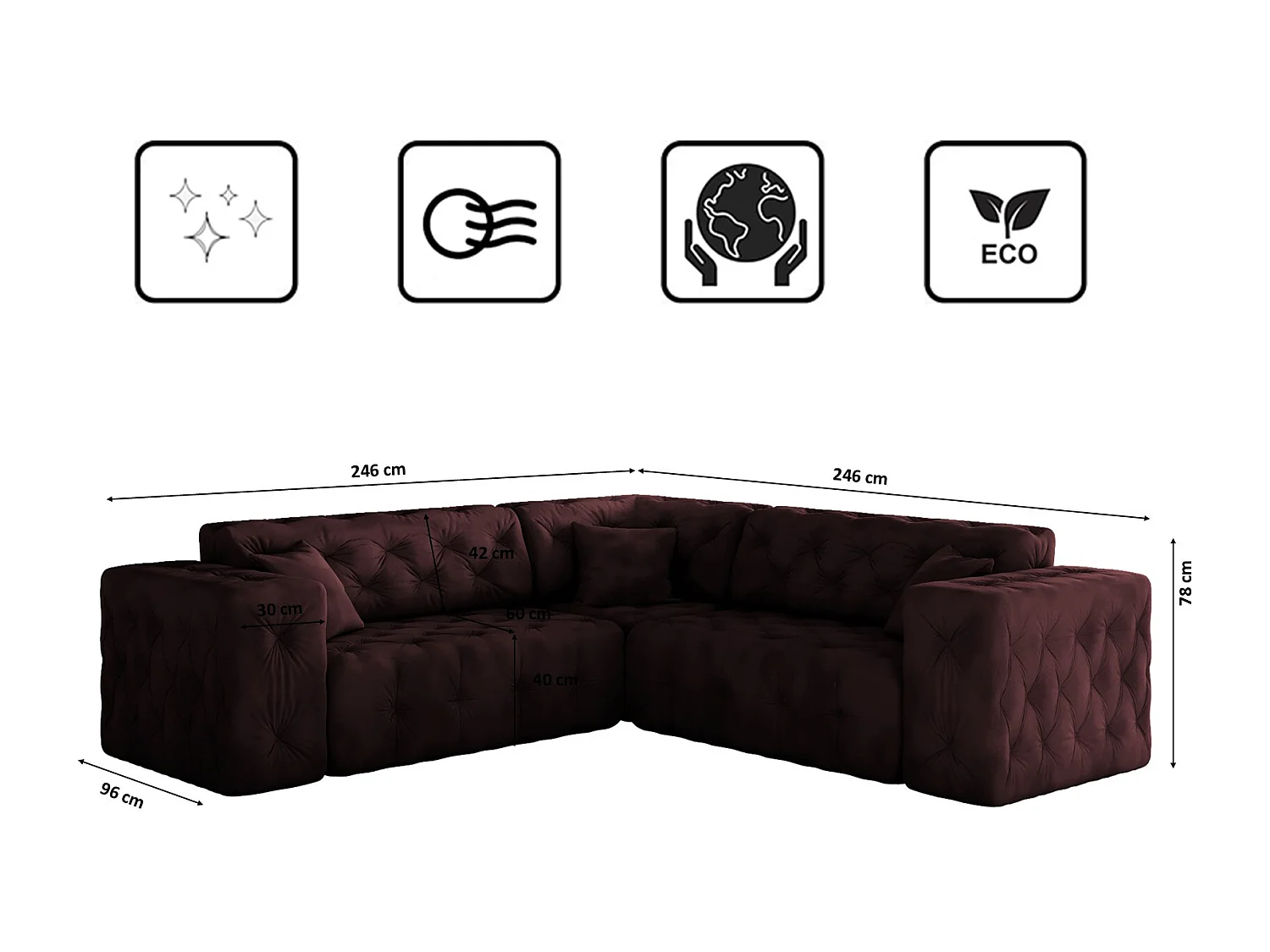 Ecksofa Corner LUX, Stoff Whisper, Rotwein