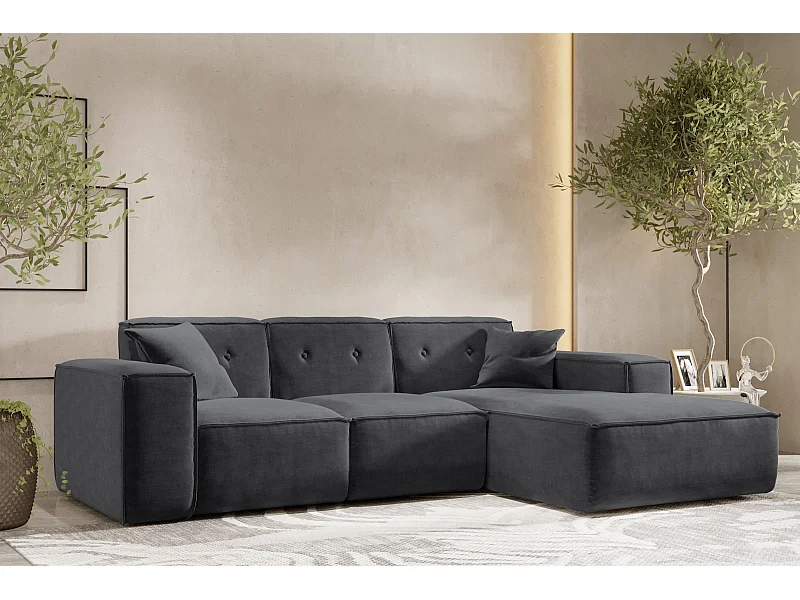 Ecksofa PULA L-Form, Stoff Perfect Harmony, Schwarz, Rechts