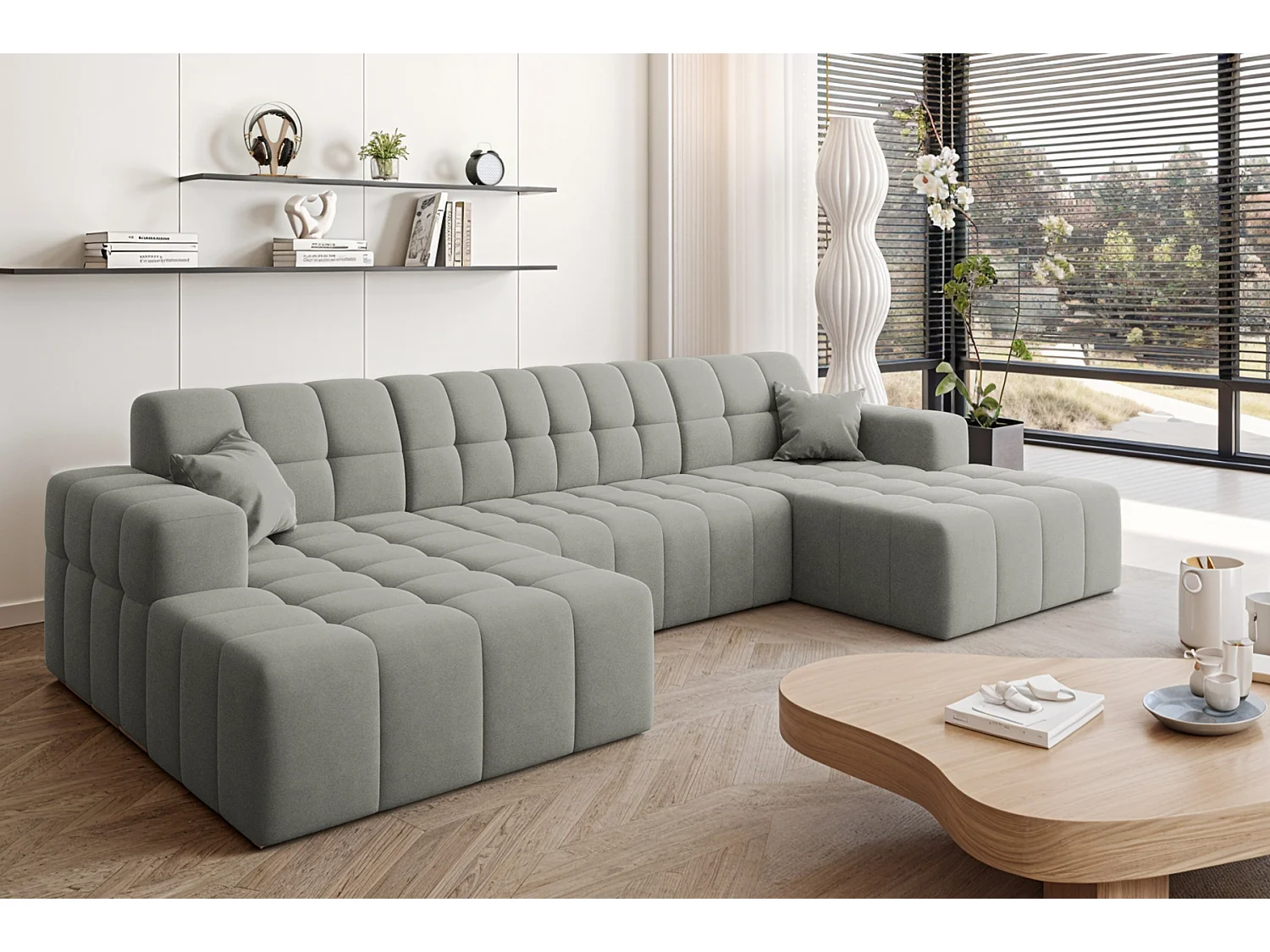 Ecksofa NIMES U-Form, Stoff Portland, Grau