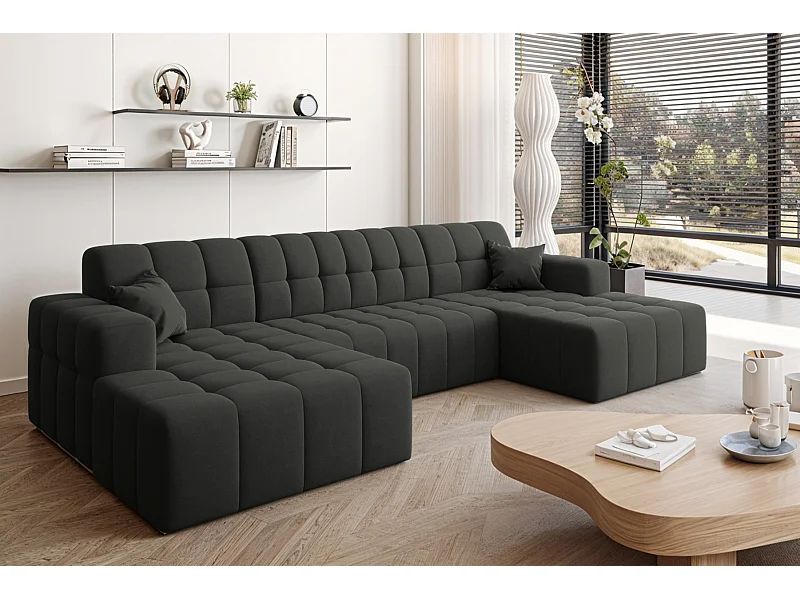 Ecksofa NIMES U-Form, Stoff Portland, Schwarz