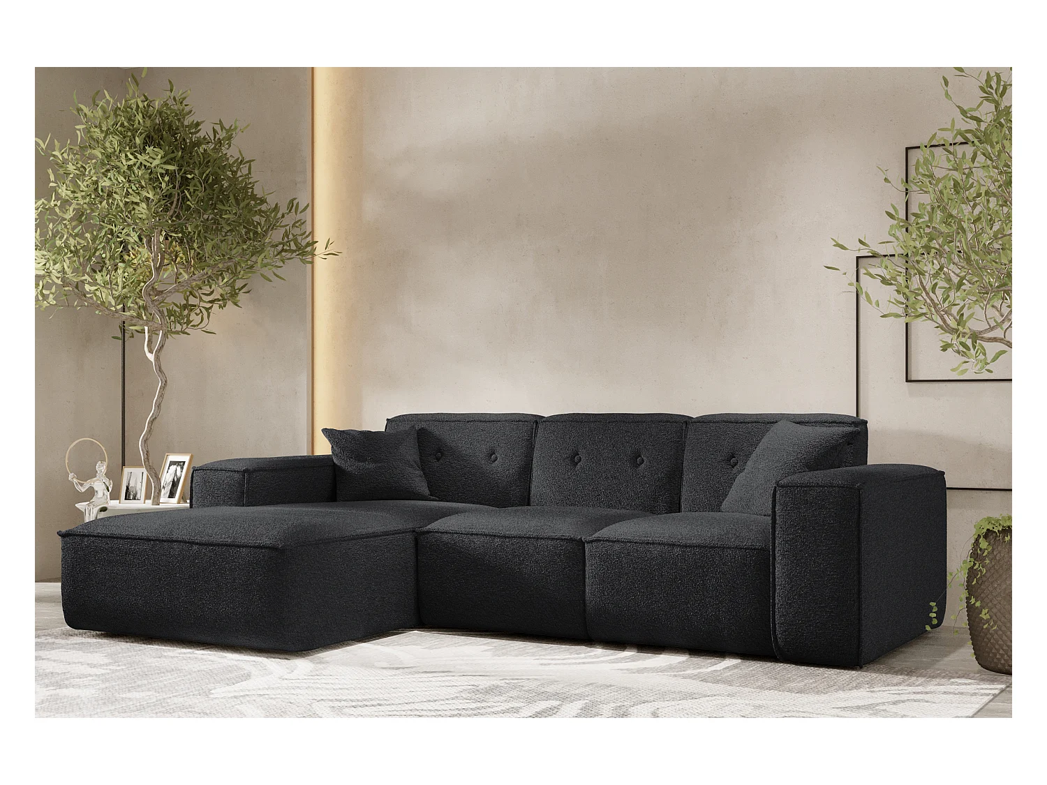 Ecksofa PULA L-Form, Stoff Antic, Schwarz, Links