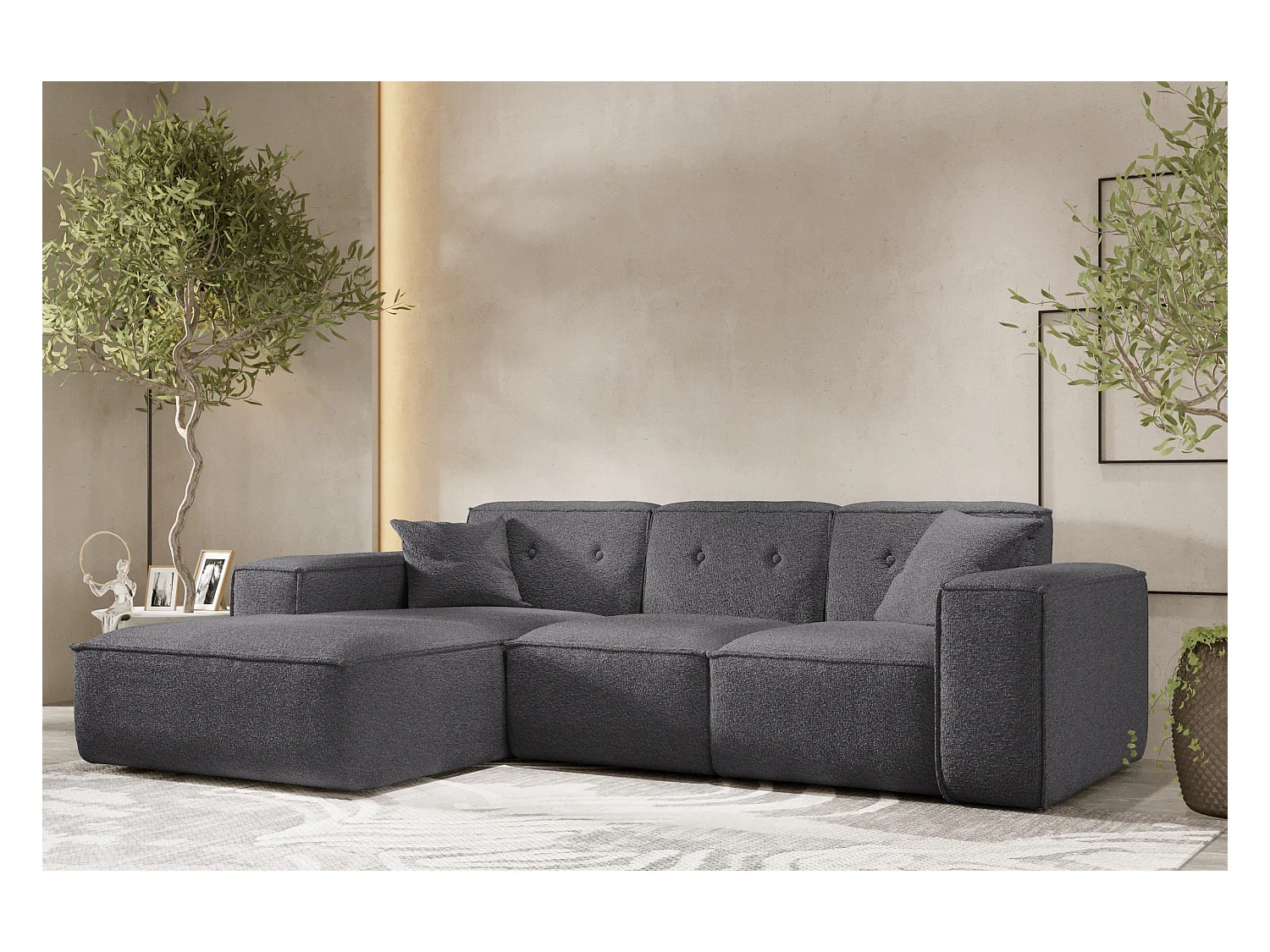 Canapé d'angle PULA en L, tissu Antic, acier, gauche