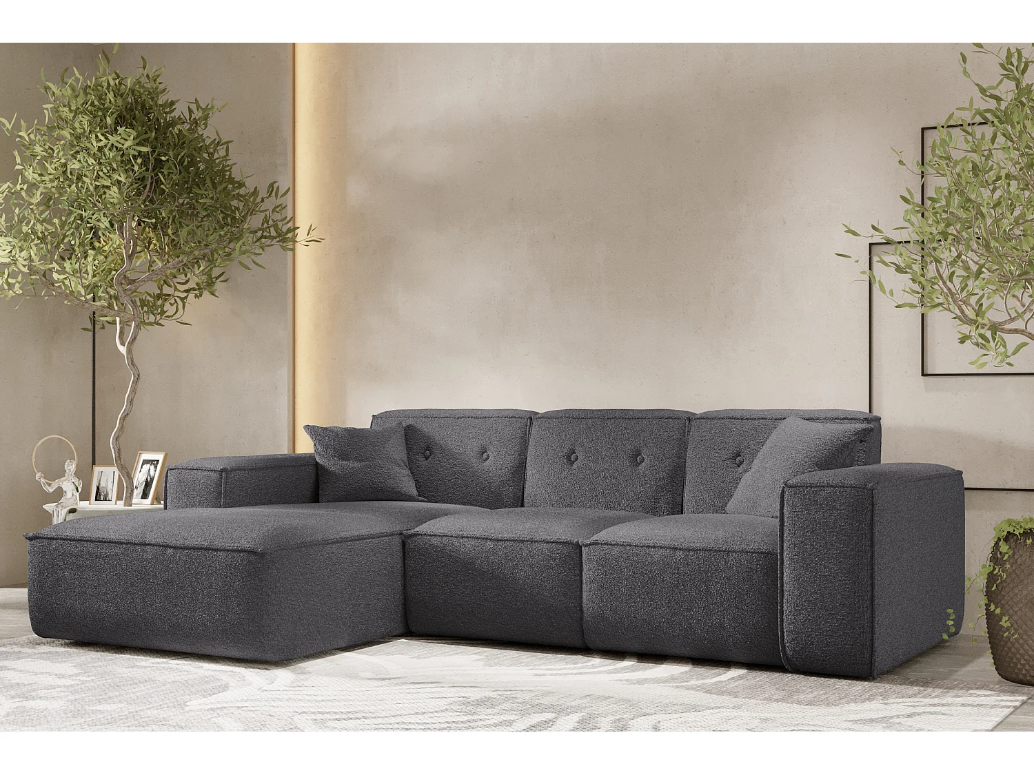 Canapé d'angle PULA en L, tissu Antic, acier, gauche