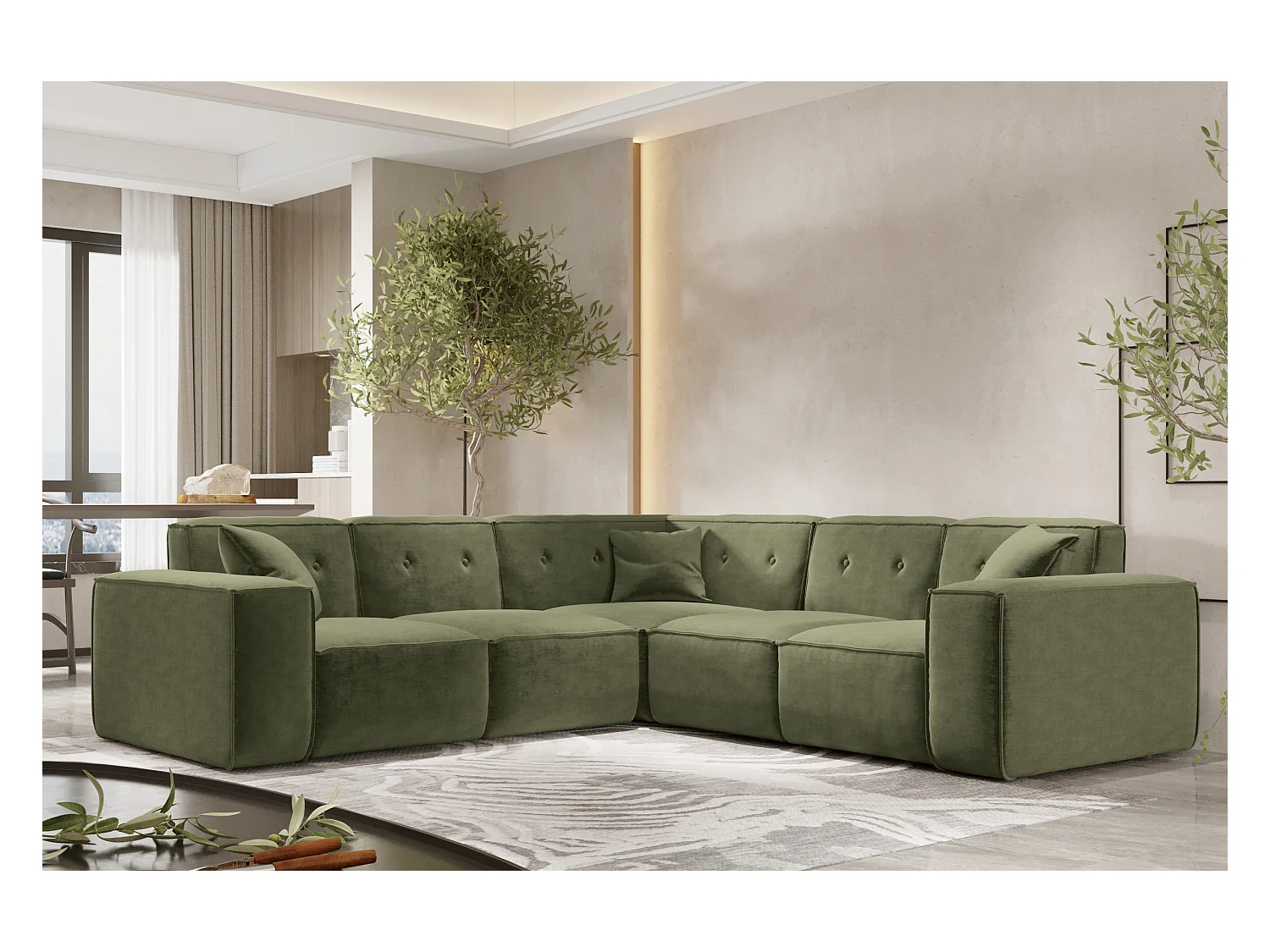 Canapé d'angle PULA, tissu Perfect Harmony, vert