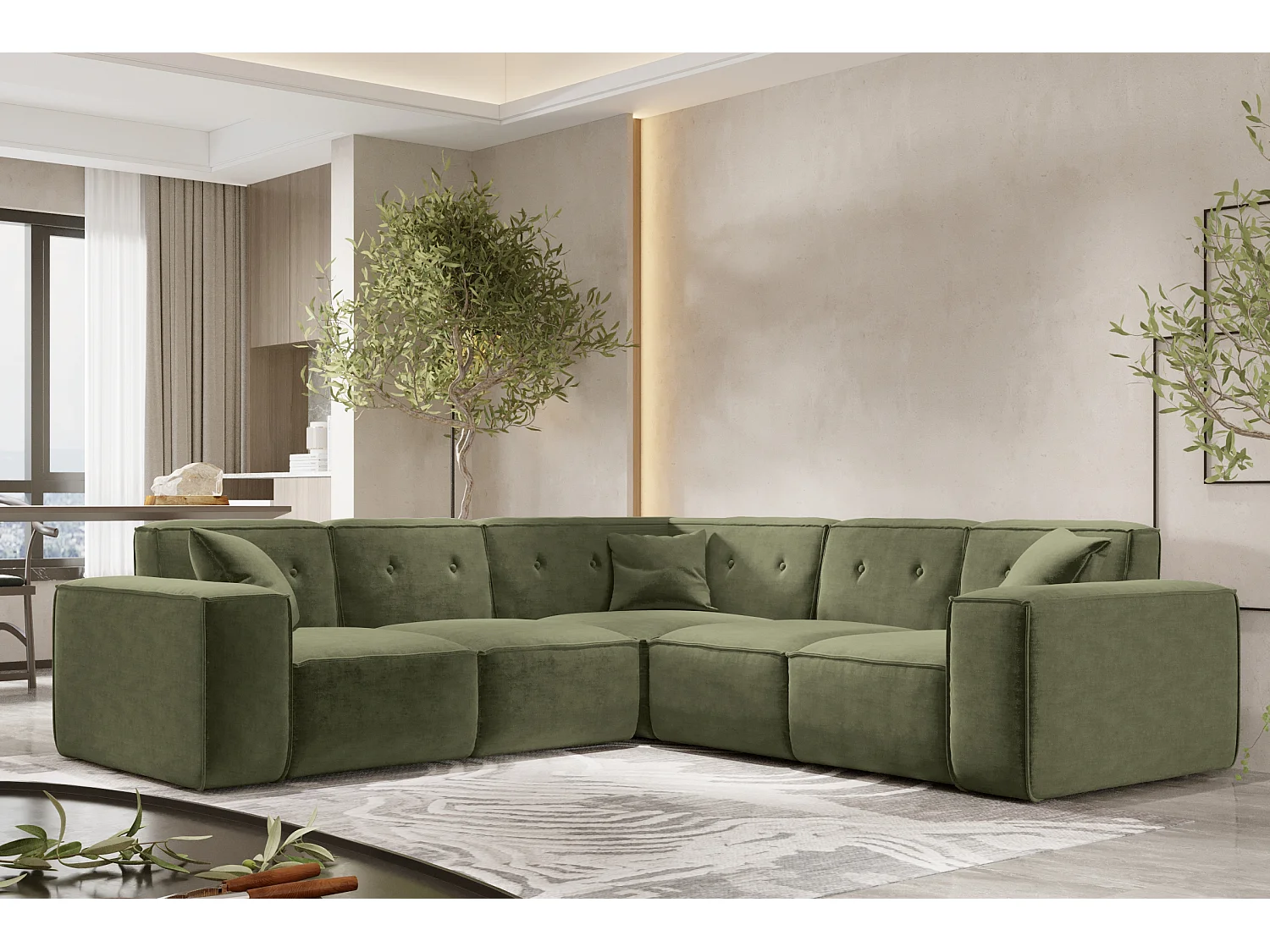 Canapé d'angle PULA, tissu Perfect Harmony, vert