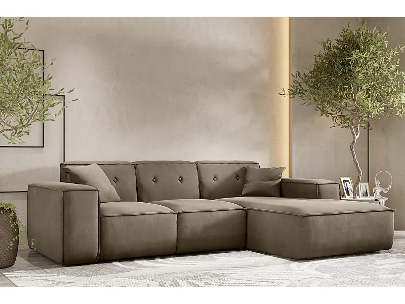 Ecksofa PULA L-Form, Stoff Opera Velvet, Braun, Rechts