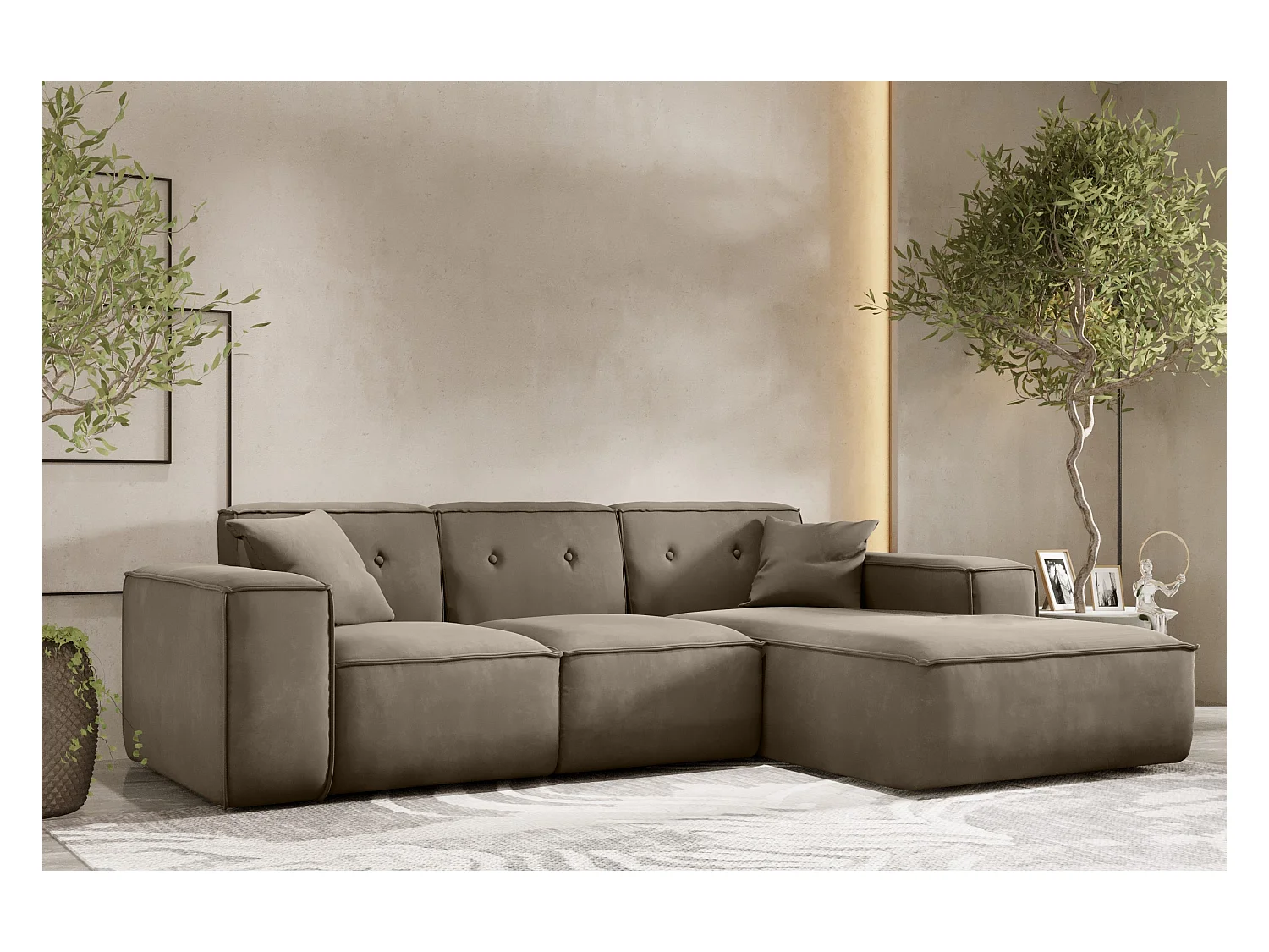 Ecksofa PULA L-Form, Stoff Opera Velvet, Braun, Rechts