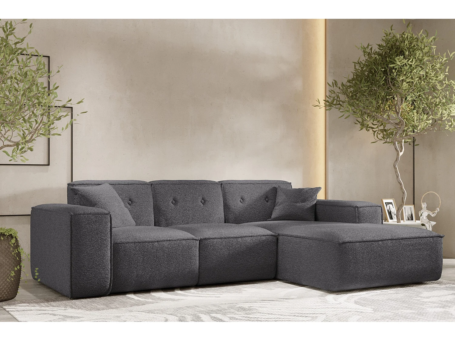 Canapé d'angle PULA en L, tissu Antic, acier, droit