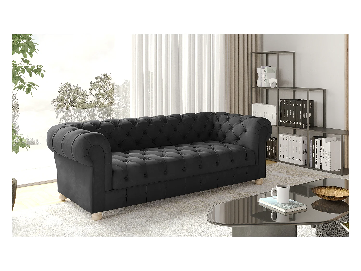Sofa Dreisitzer CHESTERFIELD, Stoff Whisper, Graphit