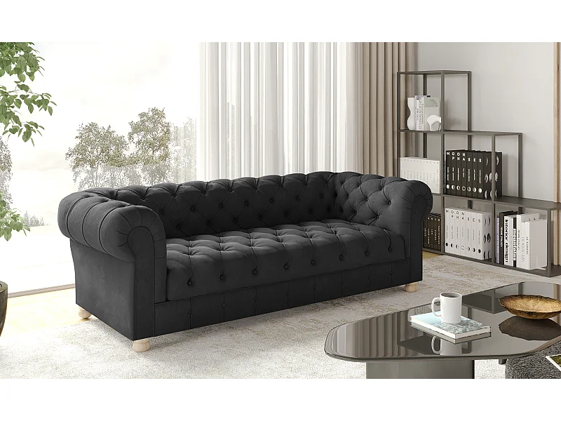 CHESTERFIELD driezitsbank, Whisper-stof, grafiet