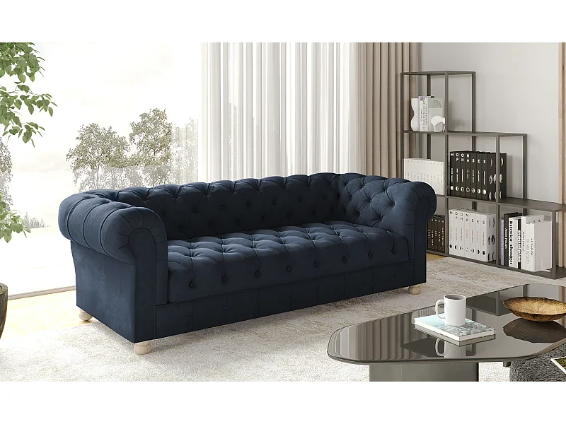 CHESTERFIELD driezitsbank, Whisper-stof, blauw