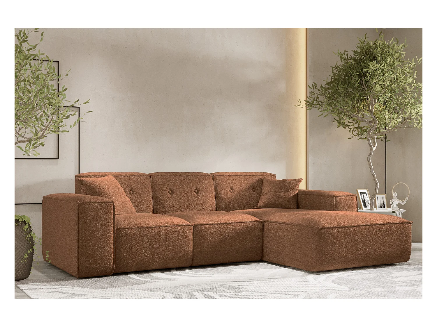 Ecksofa PULA L-Form, Stoff Antic, Ziegel, Rechts