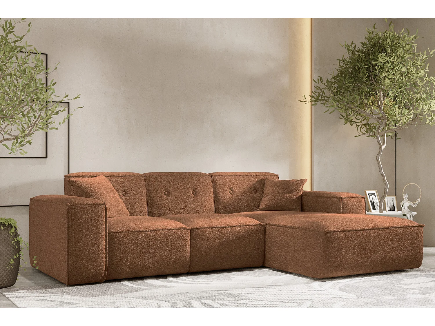 Ecksofa PULA L-Form, Stoff Antic, Ziegel, Rechts