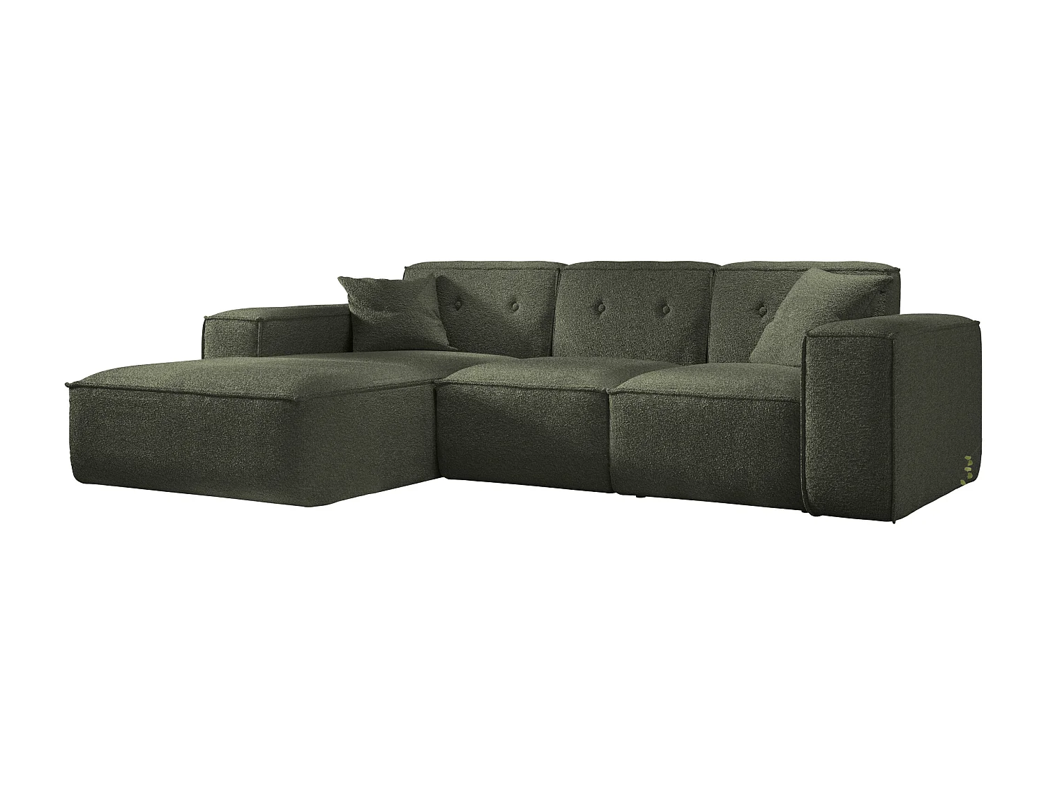 Canapé d'angle PULA en L, tissu Antic, vert foncé, gauche