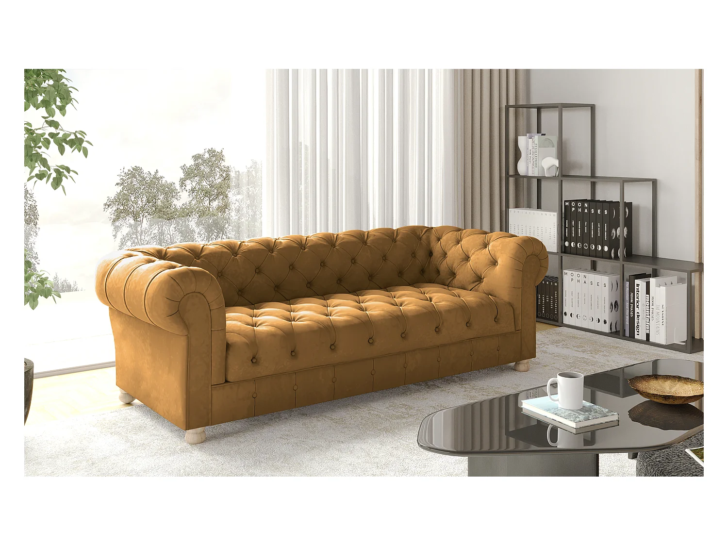 Sofa Dreisitzer CHESTERFIELD, Stoff Whisper, Golden