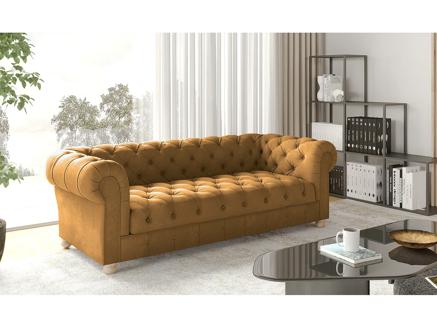 CHESTERFIELD driezitsbank, Whisper-stof, Golden