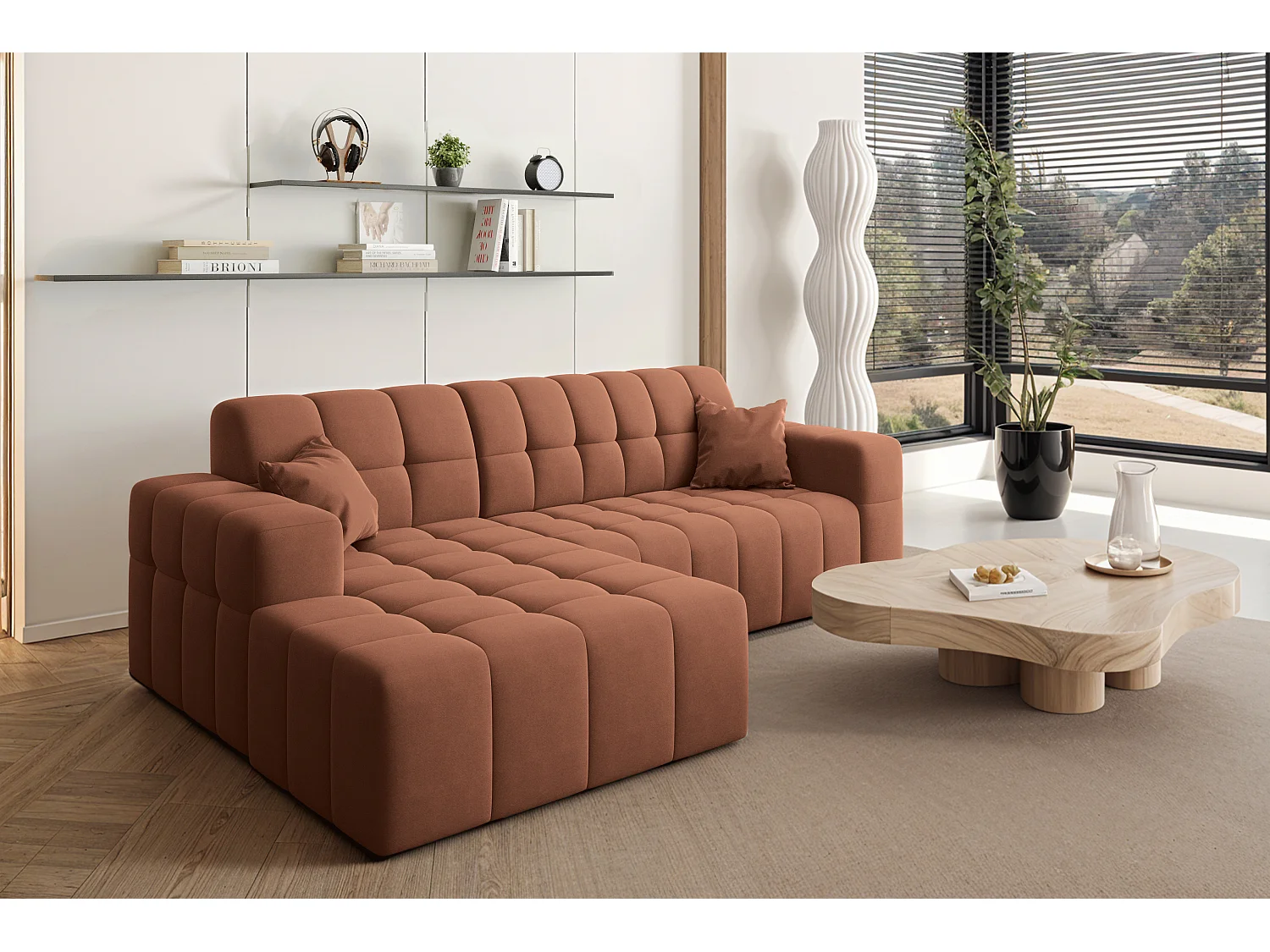 Ecksofa NIMES L-Form, Stoff Portland, Kupfer, Links
