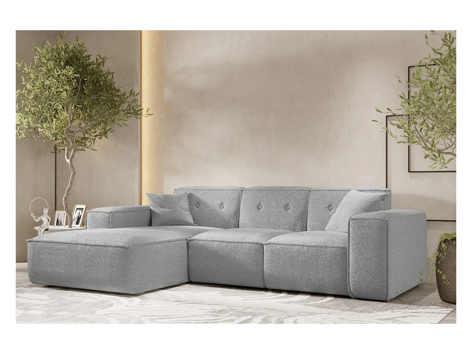 Canapé d'angle PULA en L, tissu Antic, gris, gauche