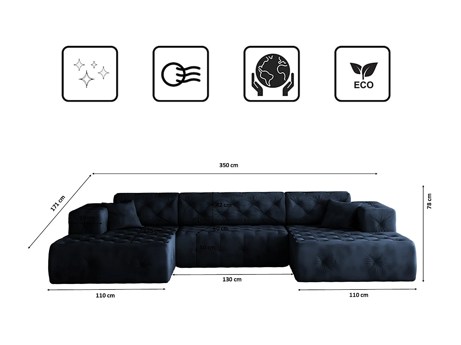 Ecksofa LUX U-Form, Stoff Whisper, Blau