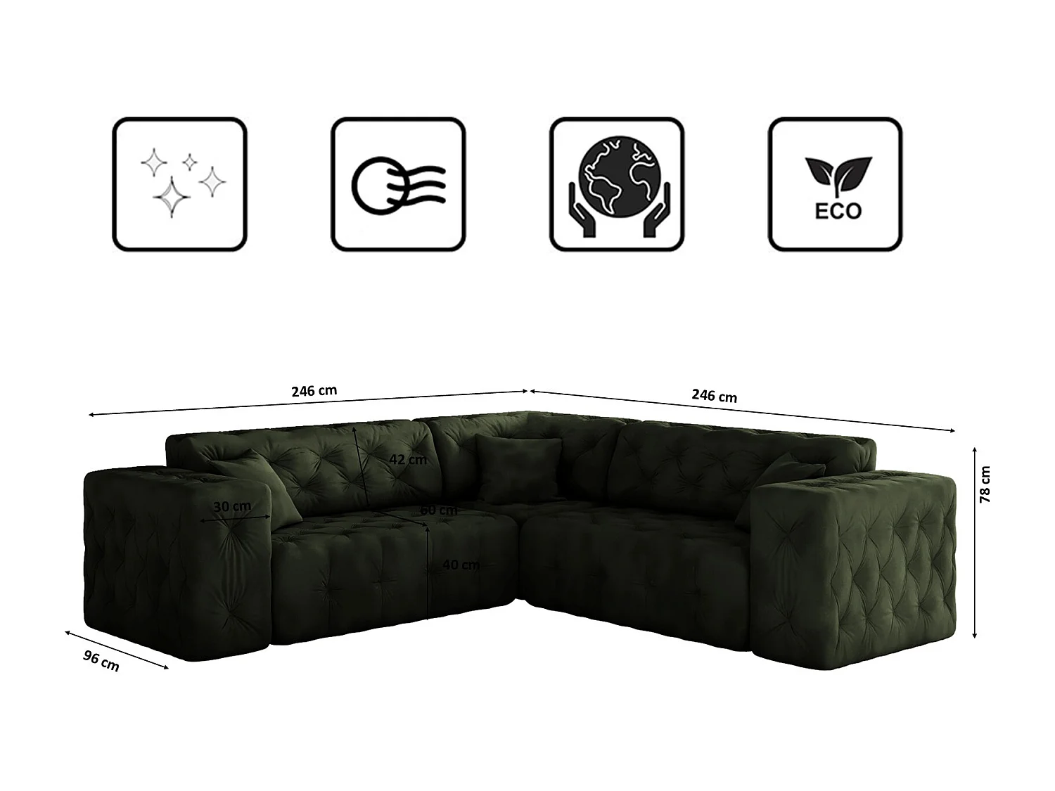 Ecksofa Corner LUX, Stoff Whisper, Grün