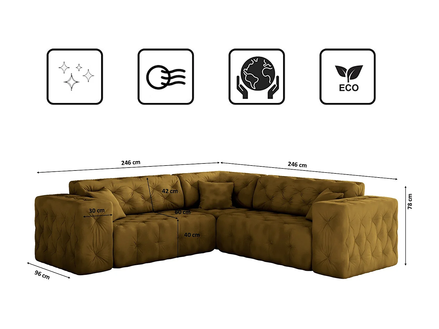 Ecksofa Corner LUX, Stoff Whisper, Golden