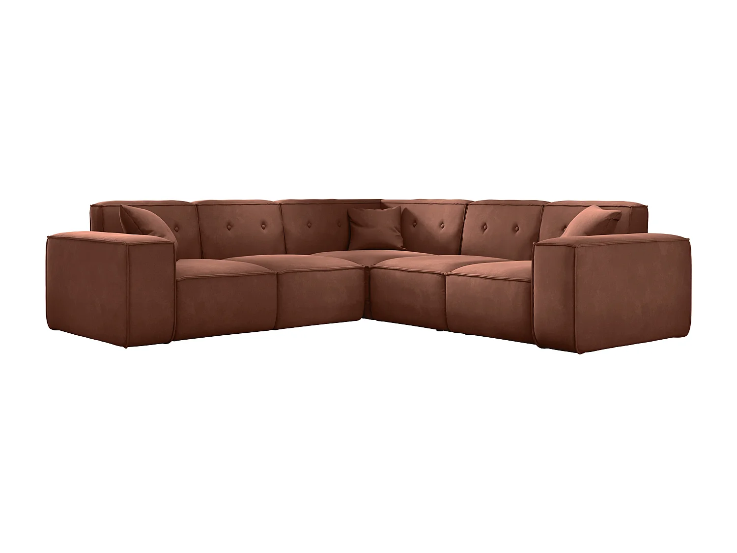 Canapé d'angle PULA, tissu Opera Velvet, brique