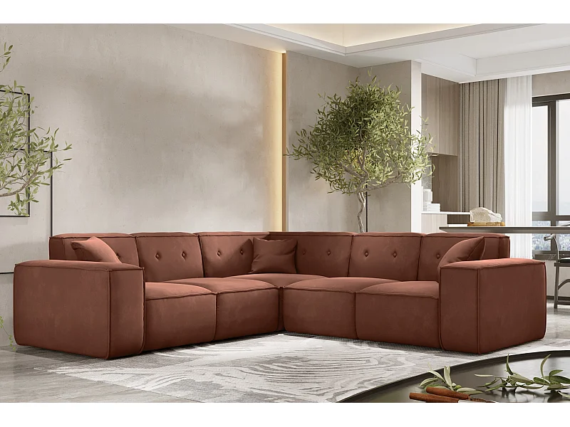 Ecksofa Corner PULA, Stoff Opera Velvet, Ziegel
