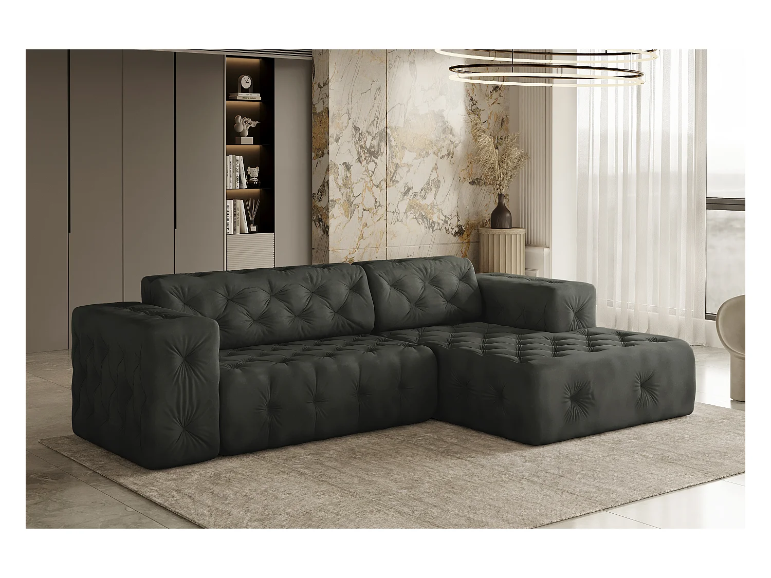 Ecksofa LUX L-Form, Stoff Whisper, Graphit, Rechts