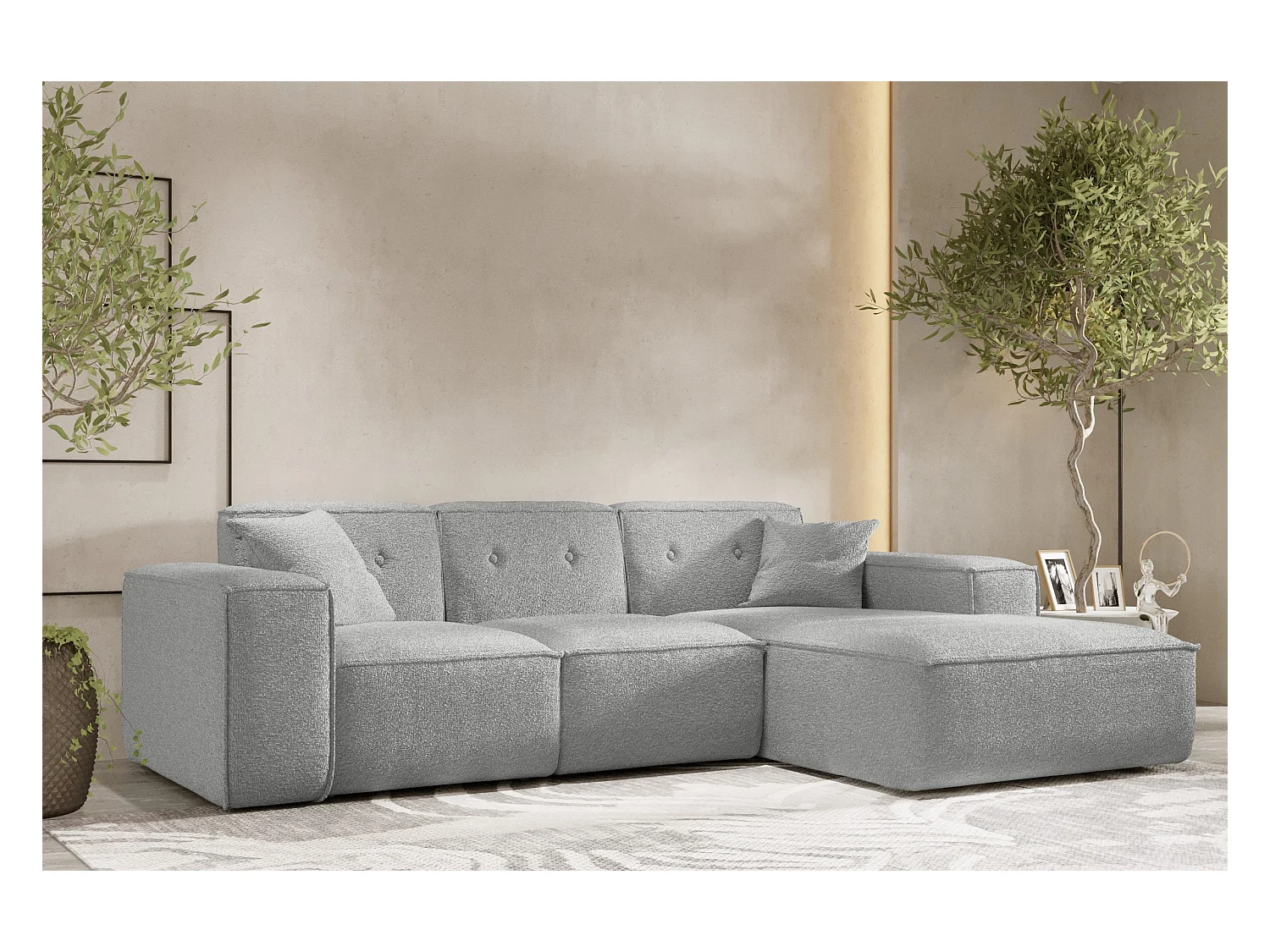 Canapé d'angle PULA en L, tissu Antic, gris, droit