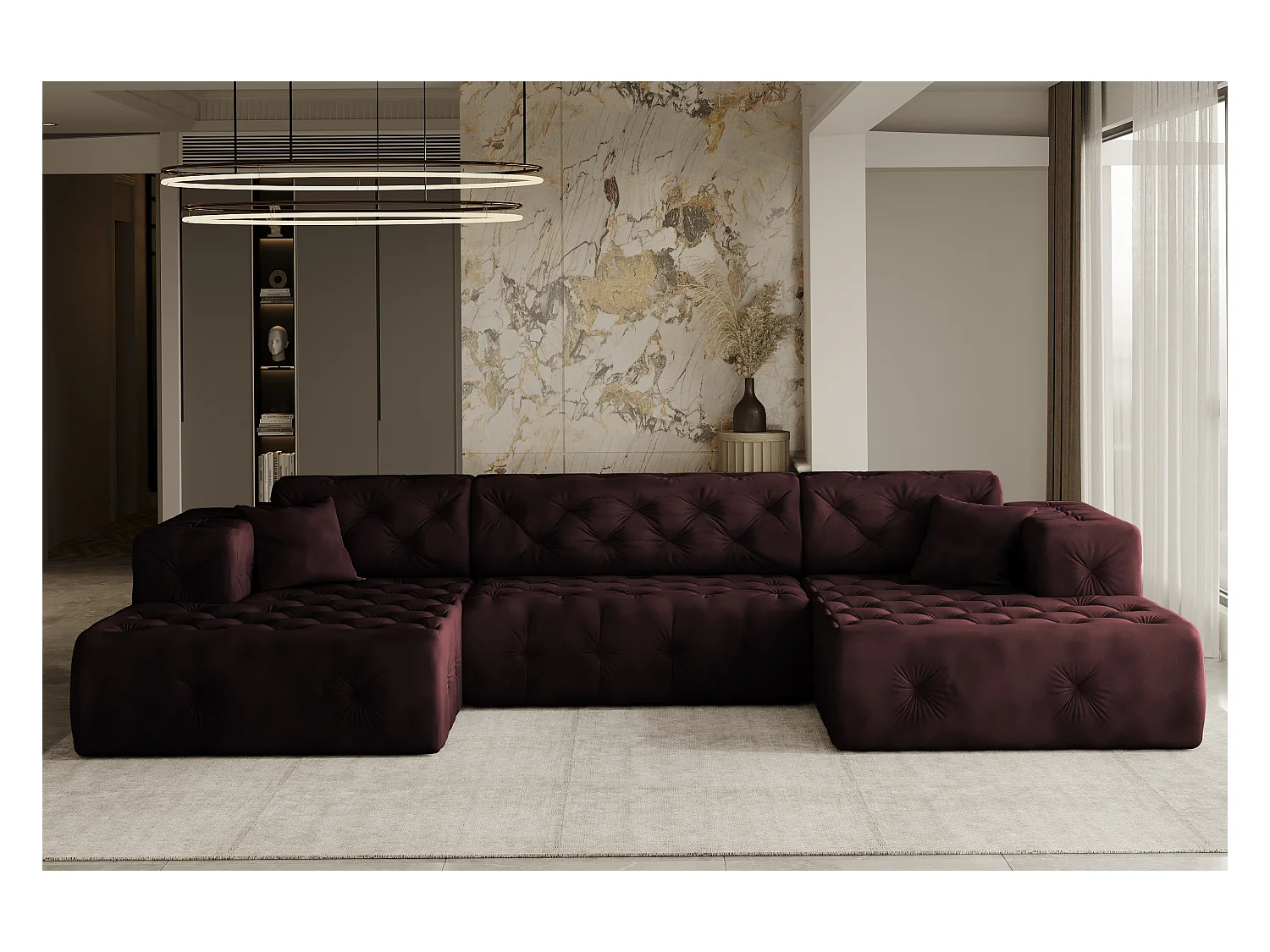 Ecksofa LUX U-Form, Stoff Whisper, Rotwein
