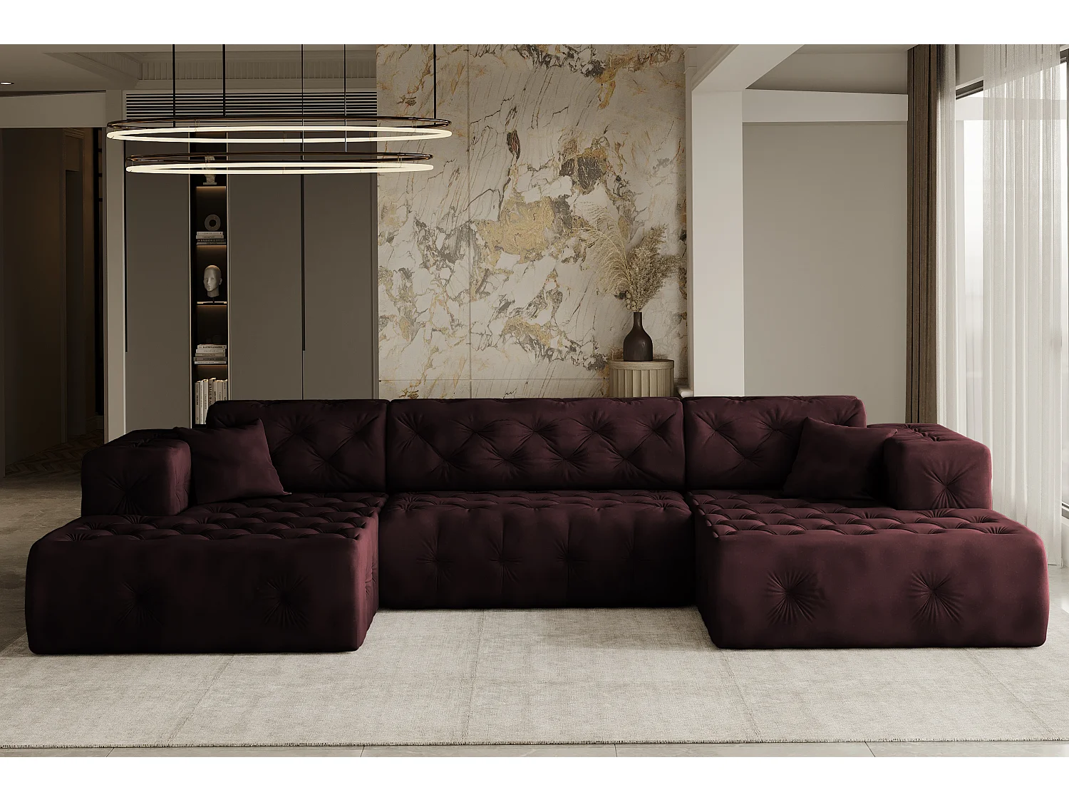 Ecksofa LUX U-Form, Stoff Whisper, Rotwein