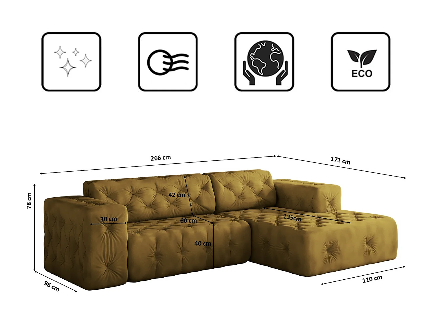 Ecksofa LUX L-Form, Stoff Whisper, Golden, Rechts