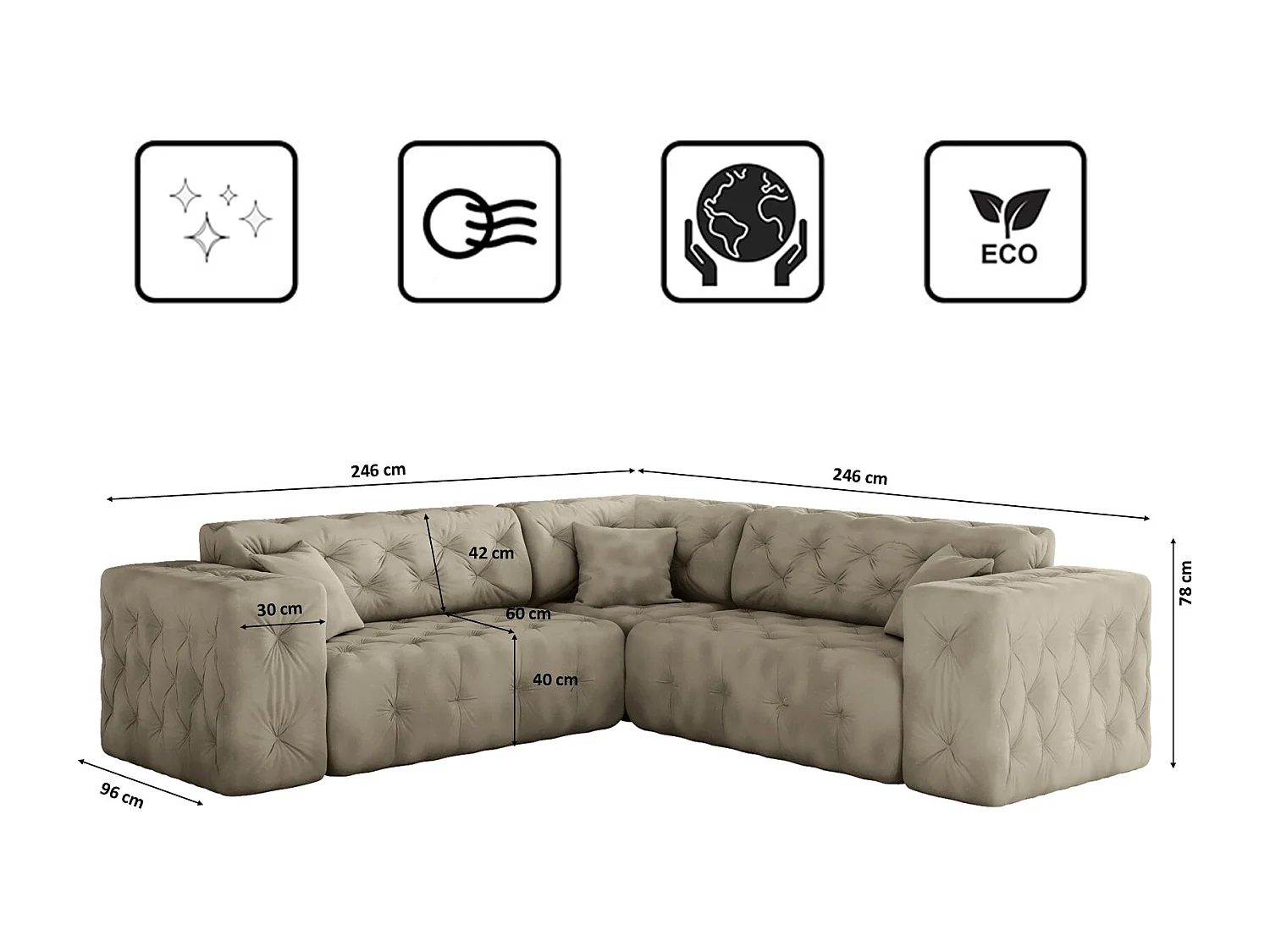 Ecksofa Corner LUX, Stoff Whisper, Creme