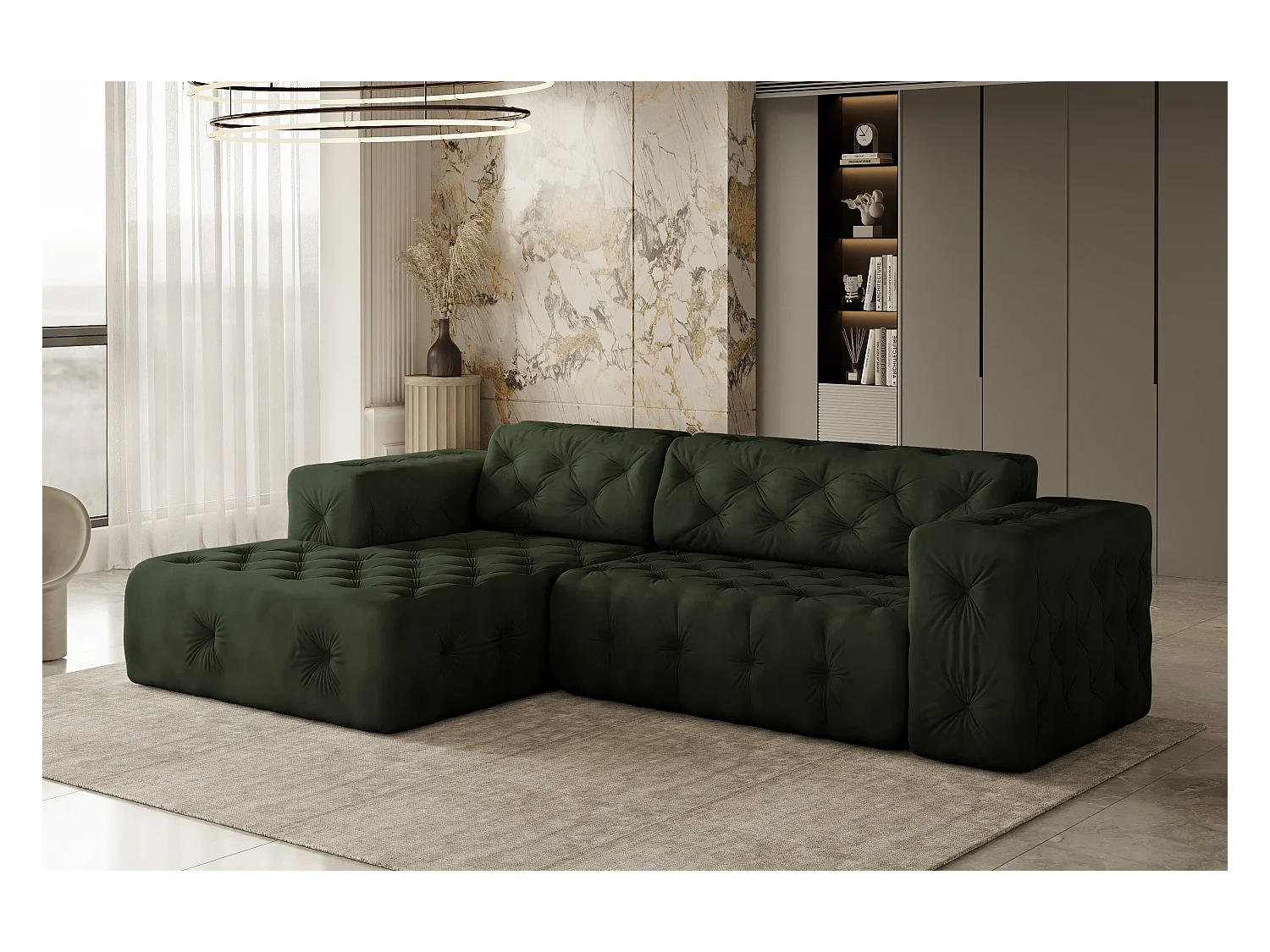 Ecksofa LUX L-Form, Stoff Whisper, Grün, Links