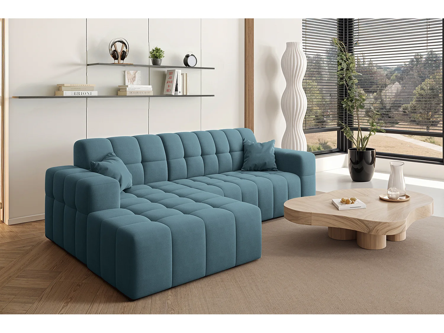 Ecksofa NIMES L-Form, Stoff Portland, Blau, Links