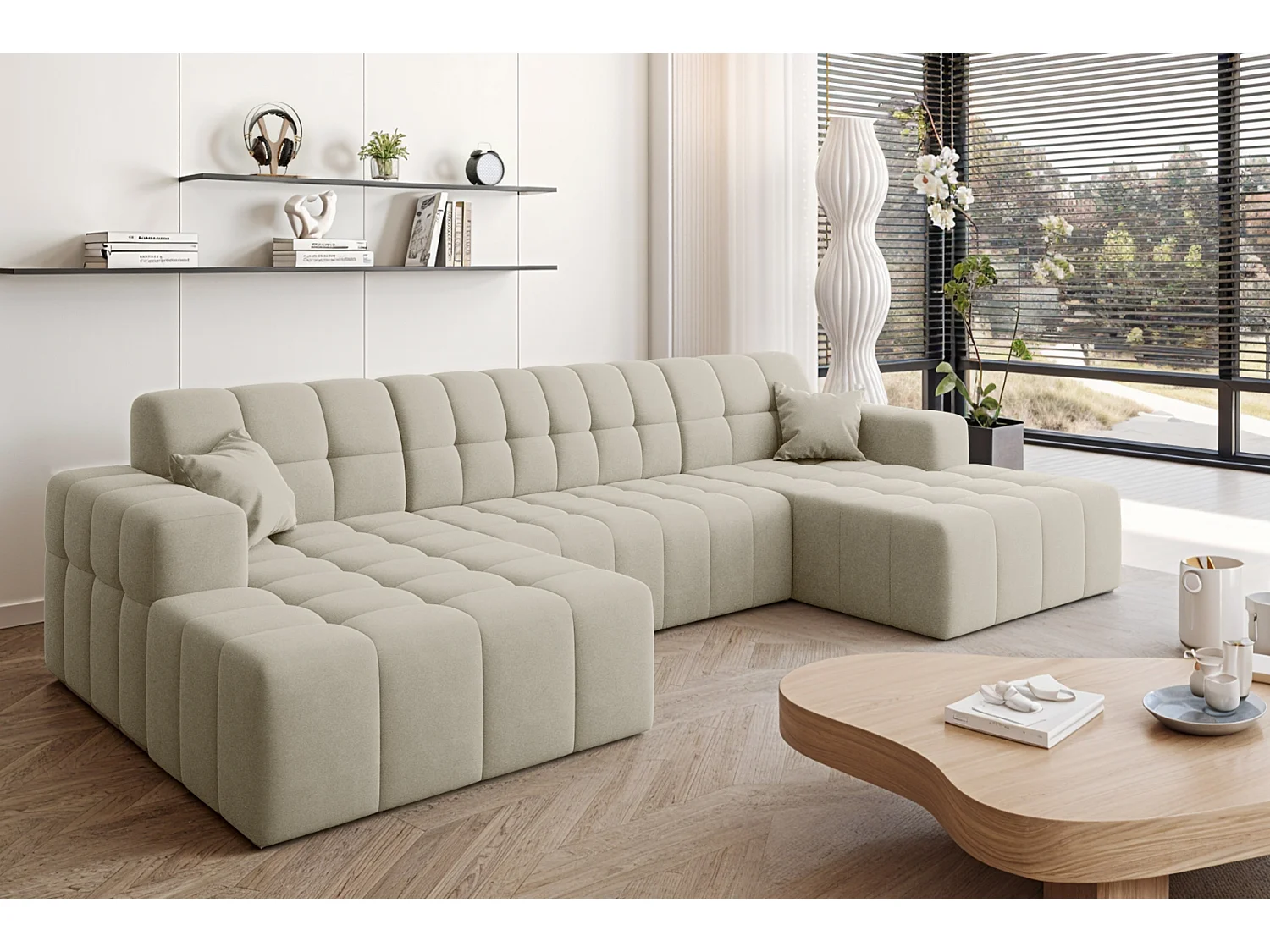 NIMES U-vormige hoekbank, Portland stof, ecru