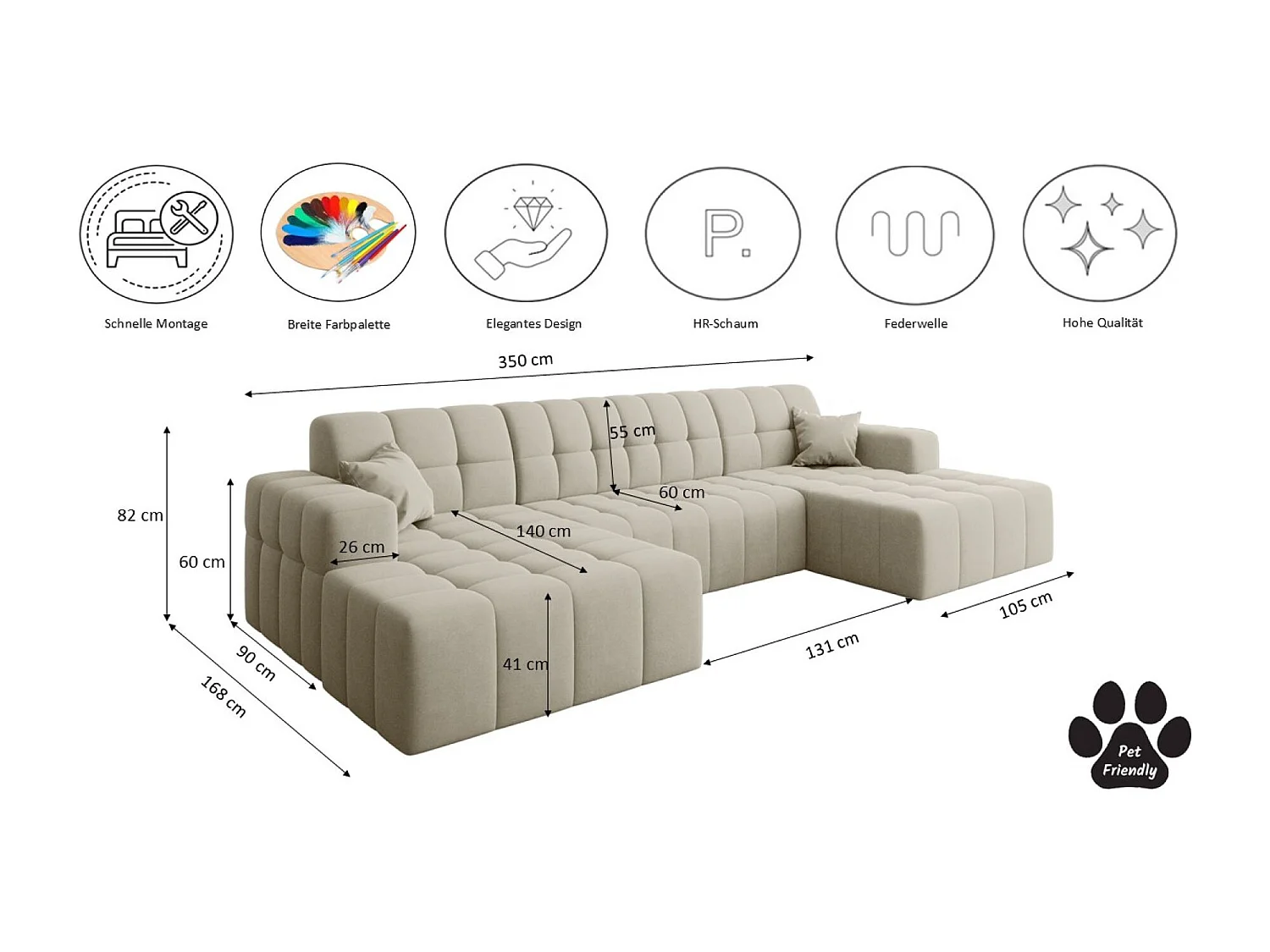 NIMES U-vormige hoekbank, Portland stof, ecru