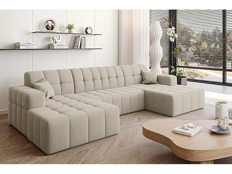 Ecksofa NIMES U-Form, Stoff Portland, Ecru