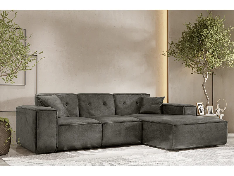 Ecksofa PULA L-Form, Stoff Gobi, Grau, Rechts