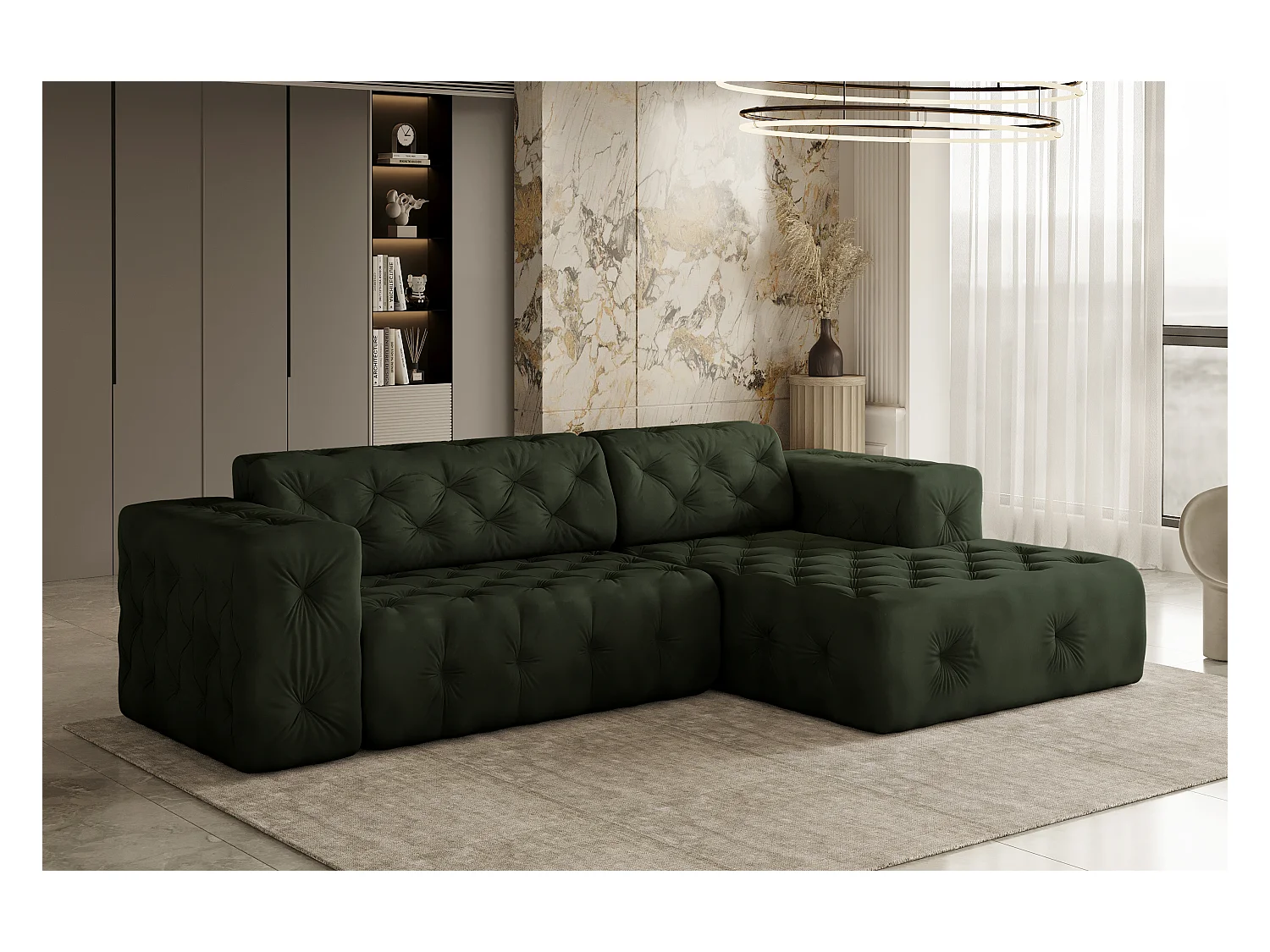 Ecksofa LUX L-Form, Stoff Whisper, Grün, Rechts