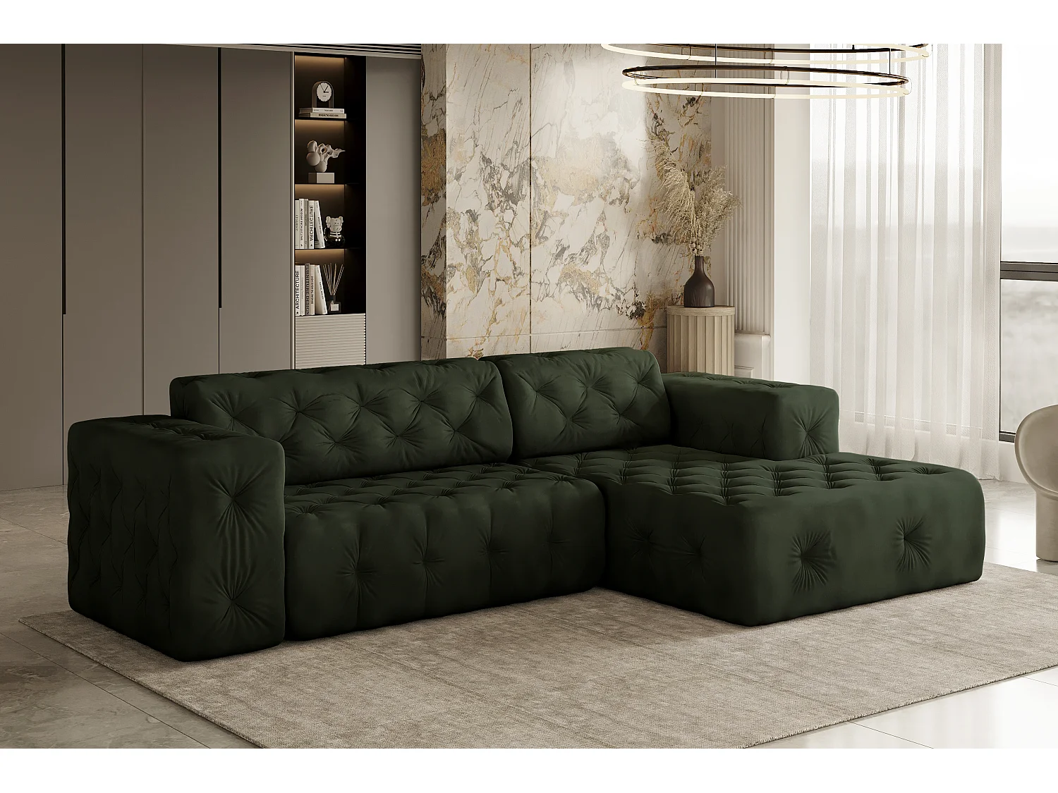Ecksofa LUX L-Form, Stoff Whisper, Grün, Rechts