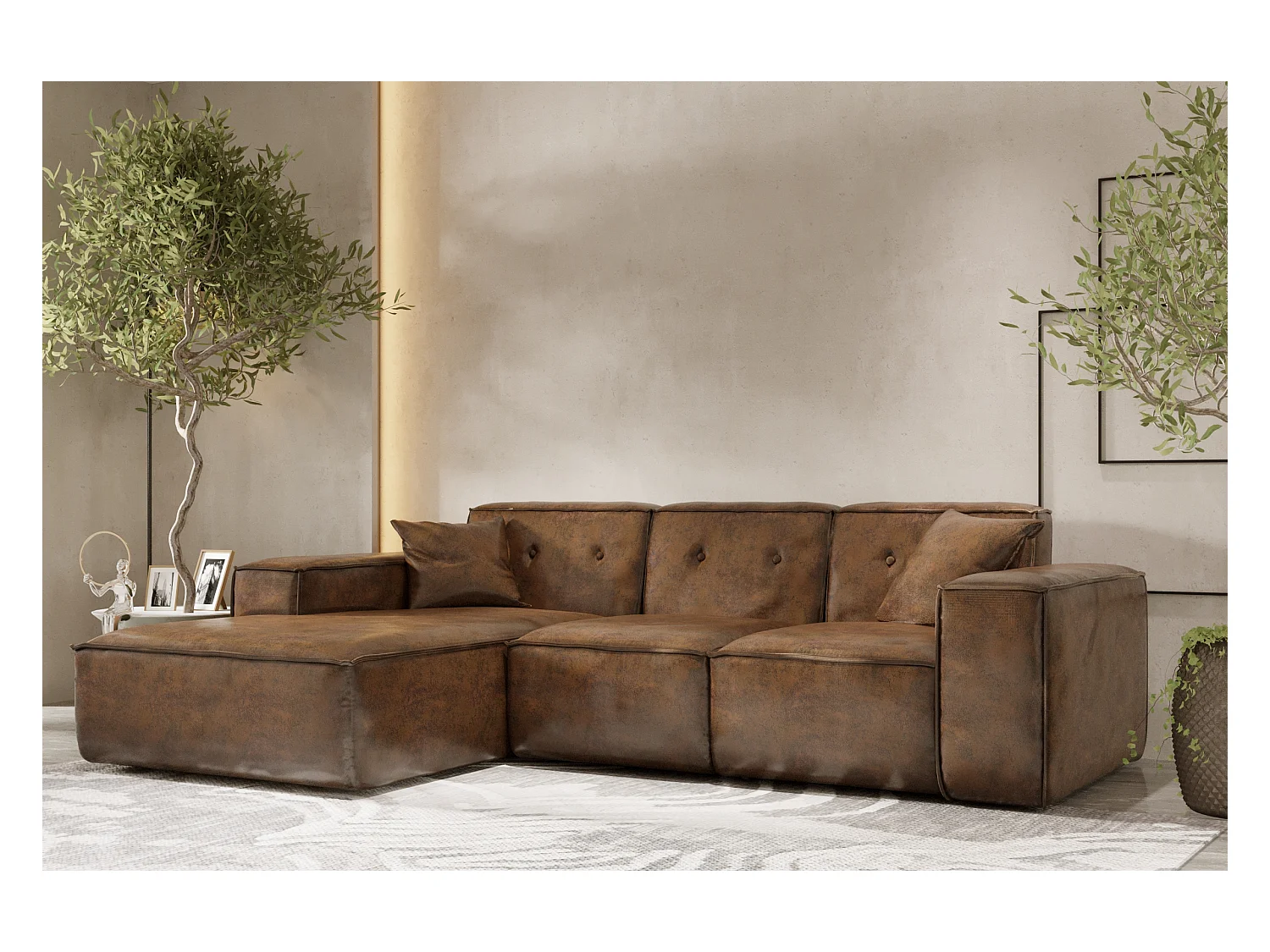 Canapé d'angle PULA en L, tissu Gobi, marron, gauche