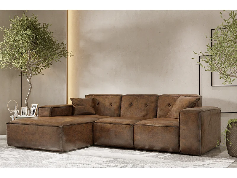 Ecksofa PULA L-Form, Stoff Gobi, Braun, Links